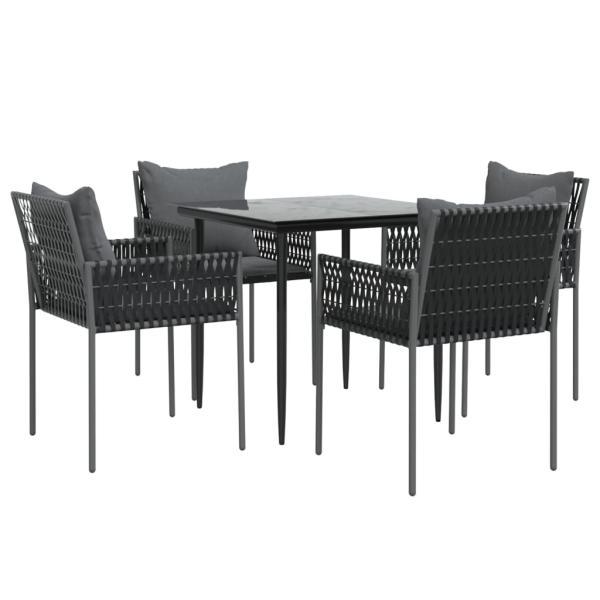 5-tlg. Garten-Essgruppe mit Kissen Poly Rattan und Stahl
