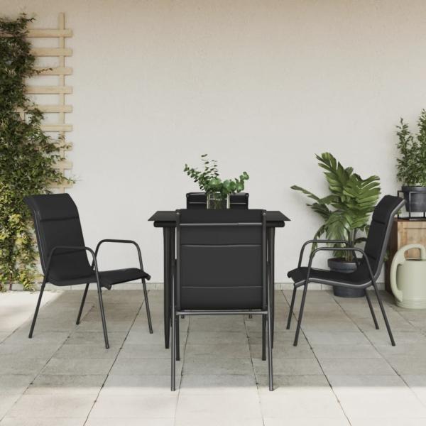 ARDEBO.de - 5-tlg. Garten-Essgruppe Schwarz Stahl und Textilene
