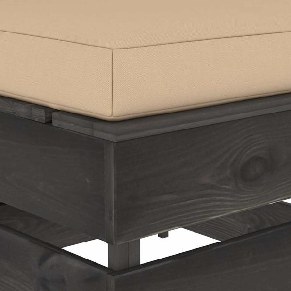 Modulares Mittelsofa mit Kissen Grau Imprägniertes Holz