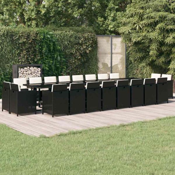 ARDEBO.de - 21-tlg. Garten-Essgruppe mit Kissen Schwarz Poly Rattan
