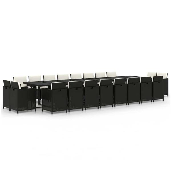 21-tlg. Garten-Essgruppe mit Kissen Schwarz Poly Rattan