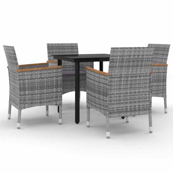 5-tlg. Garten-Essgruppe mit Auflagen Poly Rattan und Glas