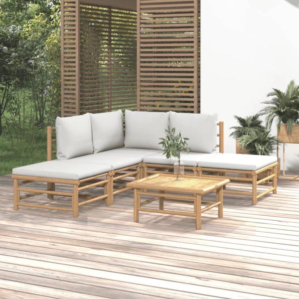 ARDEBO.de - 6-tlg. Garten-Lounge-Set mit Hellgrauen Kissen Bambus