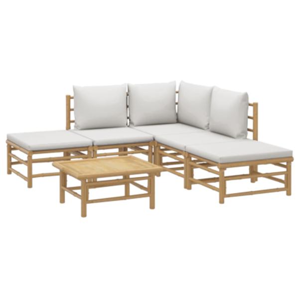 6-tlg. Garten-Lounge-Set mit Hellgrauen Kissen Bambus