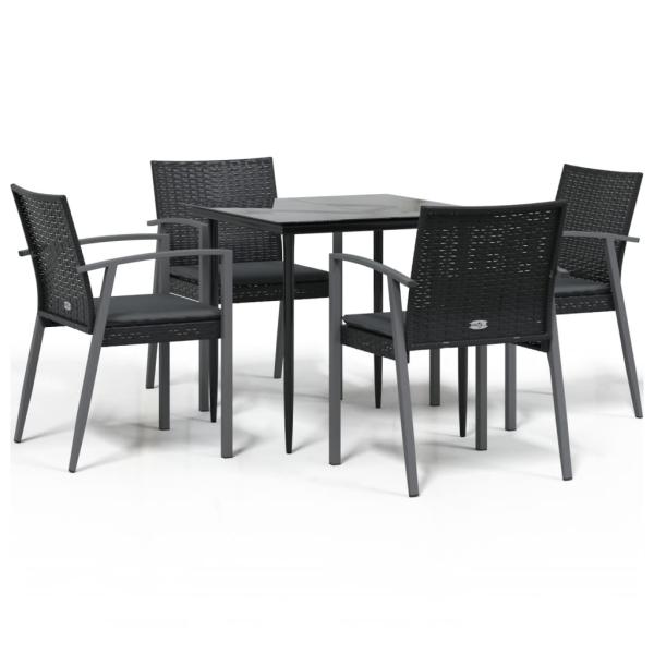 5-tlg. Garten-Essgruppe mit Kissen Poly Rattan und Stahl