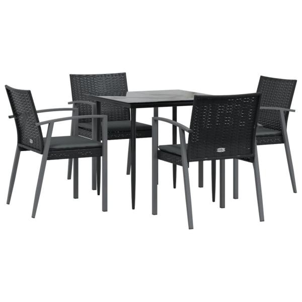 5-tlg. Garten-Essgruppe mit Kissen Poly Rattan und Stahl