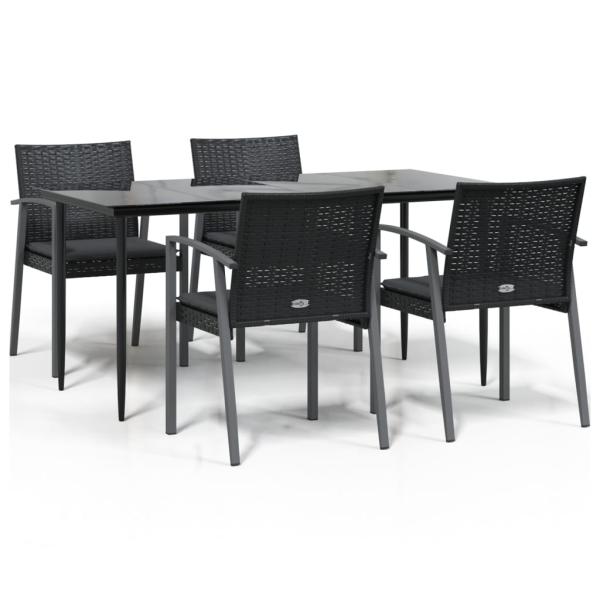 5-tlg. Garten-Essgruppe mit Kissen Poly Rattan und Stahl