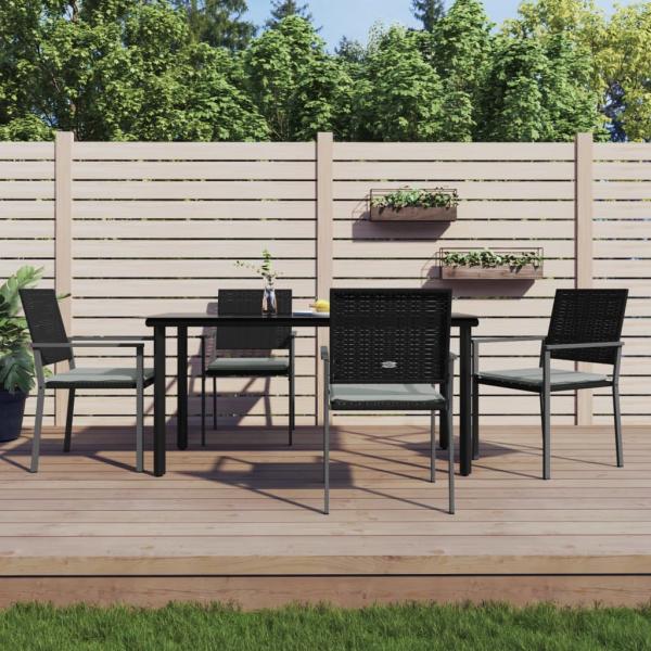 ARDEBO.de - 5-tlg. Garten-Essgruppe mit Kissen Poly Rattan und Stahl