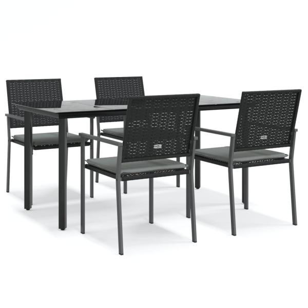 5-tlg. Garten-Essgruppe mit Kissen Poly Rattan und Stahl