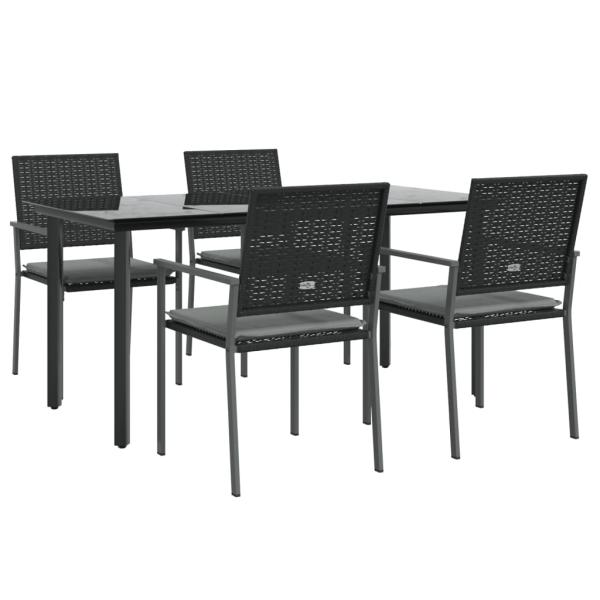 5-tlg. Garten-Essgruppe mit Kissen Poly Rattan und Stahl