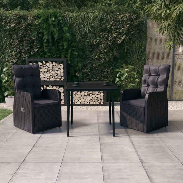 ARDEBO.de - 3-tlg. Garten-Essgruppe mit Kissen Schwarz