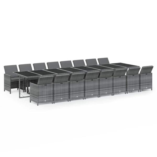 17-tlg. Garten-Essgruppe mit Kissen Grau Poly Rattan