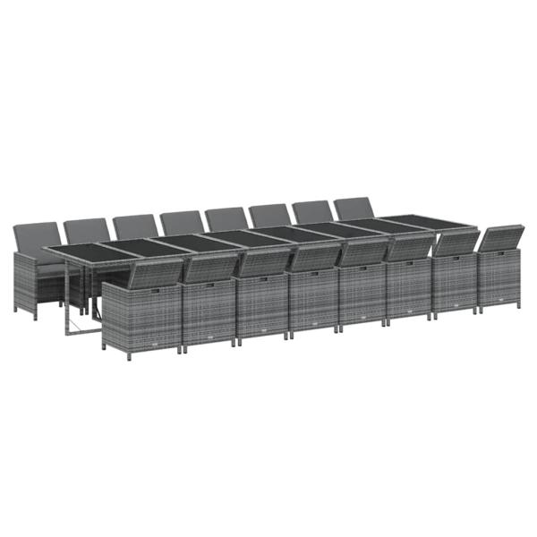 17-tlg. Garten-Essgruppe mit Kissen Grau Poly Rattan