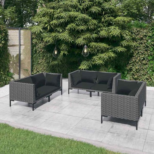ARDEBO.de - 6-tlg. Garten-Lounge-Set mit Kissen Poly Rattan Dunkelgrau
