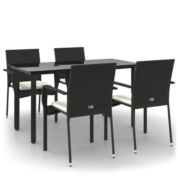 5-tlg. Garten-Essgruppe mit Kissen Schwarz Poly Rattan