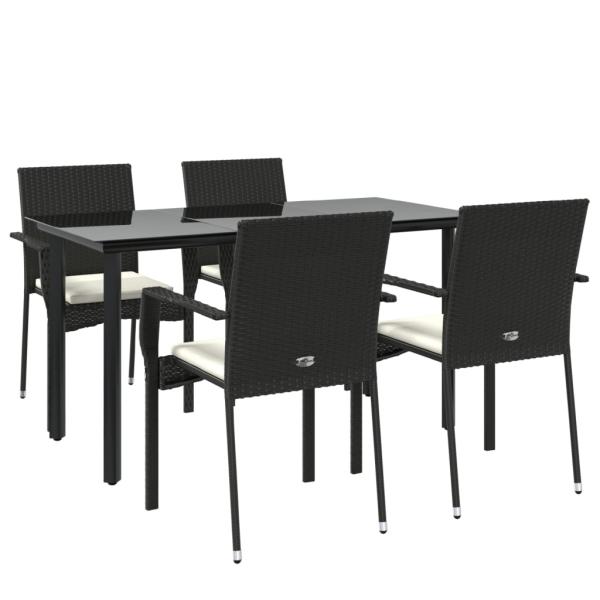 5-tlg. Garten-Essgruppe mit Kissen Schwarz Poly Rattan