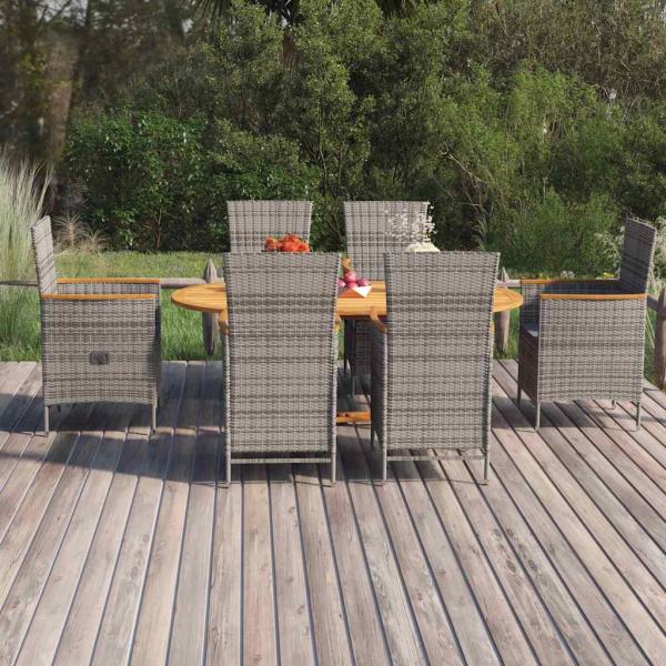 ARDEBO.de - 7-tlg. Garten-Essgruppe Poly Rattan Grau