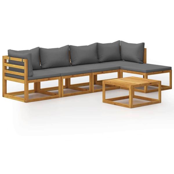 6-tlg. Garten-Lounge-Set mit Auflagen Massivholz Akazie