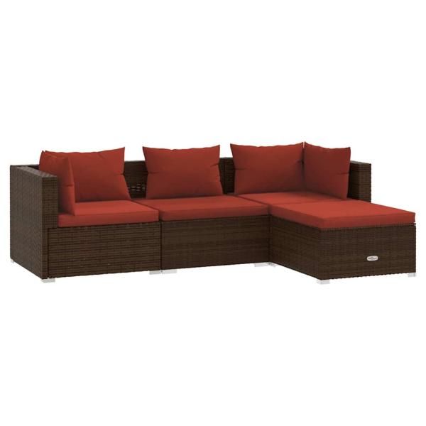 4-tlg. Garten-Lounge-Set mit Auflagen Poly Rattan Braun