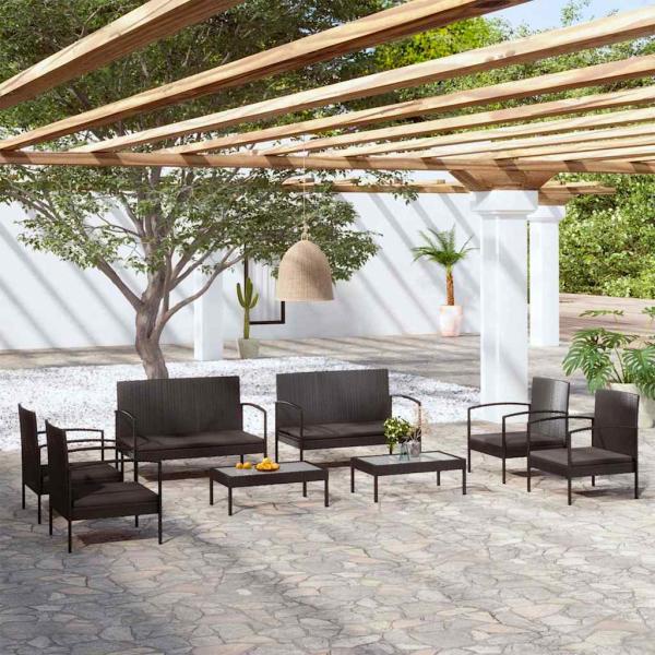 ARDEBO.de - 8-tlg. Garten-Lounge-Set mit Auflagen Poly Rattan Schwarz