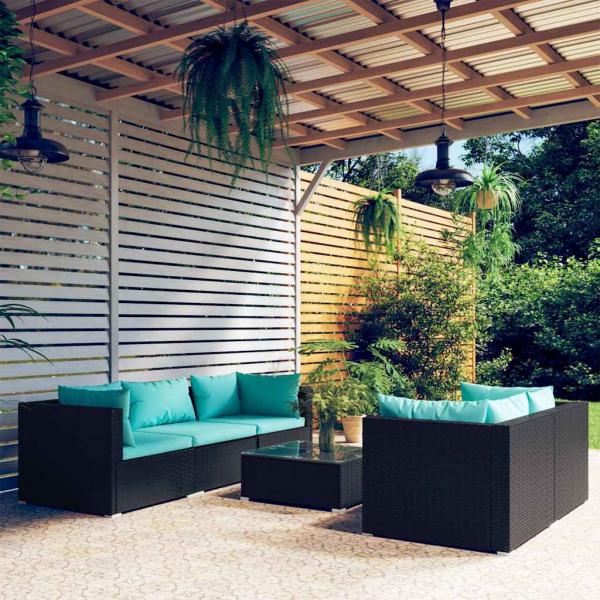 ARDEBO.de - 6-tlg. Garten-Lounge-Set mit Kissen Poly Rattan Schwarz