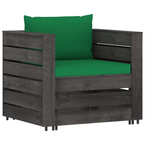 2-tlg. Garten-Lounge-Set mit Kissen Grau Imprägniertes Holz