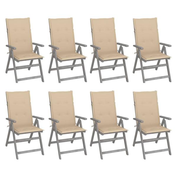 ARDEBO.de - Verstellbare Gartenstühle mit Auflagen 8 Stk. Grau Akazienholz