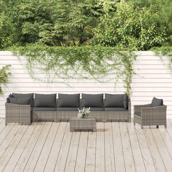 ARDEBO.de - 8-tlg. Garten-Lounge-Set mit Kissen Grau Poly Rattan
