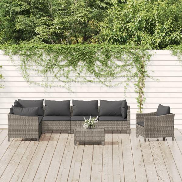 ARDEBO.de - 8-tlg. Garten-Lounge-Set mit Kissen Grau Poly Rattan