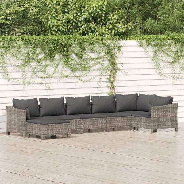 ARDEBO.de - 7-tlg. Garten-Lounge-Set mit Kissen Grau Poly Rattan