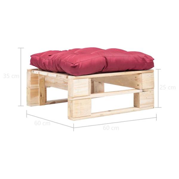 Garten-Palettenhocker mit Kissen in Rot Holz Natur