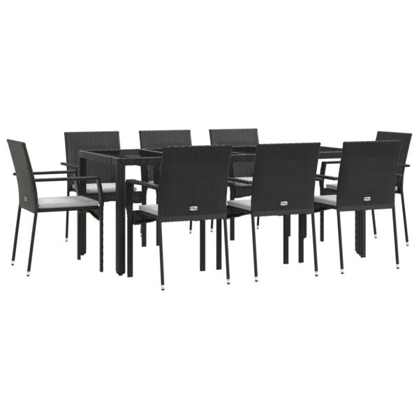 9-tlg. Garten-Essgruppe mit Kissen Schwarz Poly Rattan