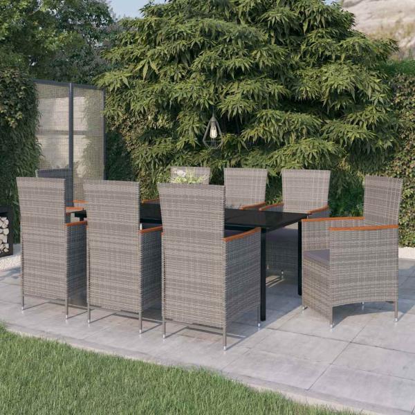 ARDEBO.de - 9-tlg. Garten-Essgruppe mit Auflagen Grau