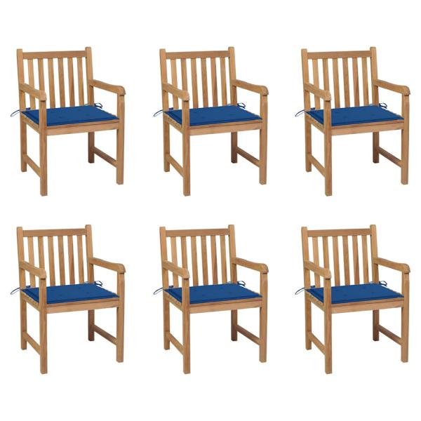 ARDEBO.de - Gartenst?hle 6 Stk. mit K?nigsblauen Kissen Massivholz Teak