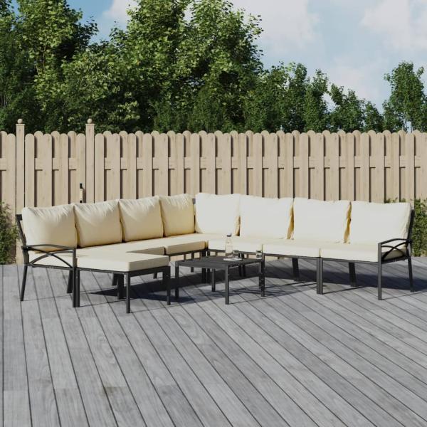 ARDEBO.de - 9-tlg. Garten-Lounge-Set mit Sandfarbigen Kissen Stahl