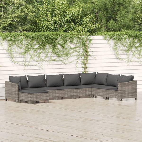 ARDEBO.de - 8-tlg. Garten-Lounge-Set mit Kissen Grau Poly Rattan