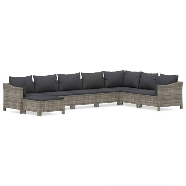 8-tlg. Garten-Lounge-Set mit Kissen Grau Poly Rattan