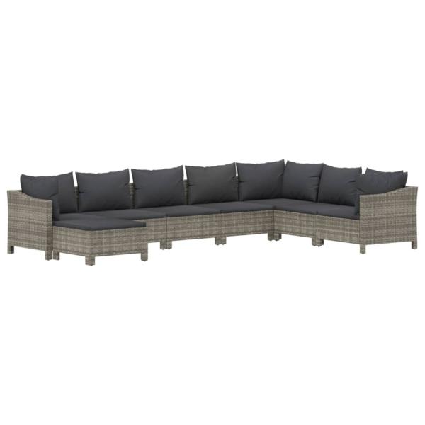 8-tlg. Garten-Lounge-Set mit Kissen Grau Poly Rattan