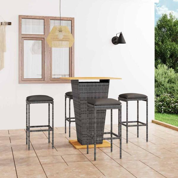 ARDEBO.de - 5-tlg. Gartenbar-Set mit Kissen Poly Rattan Grau