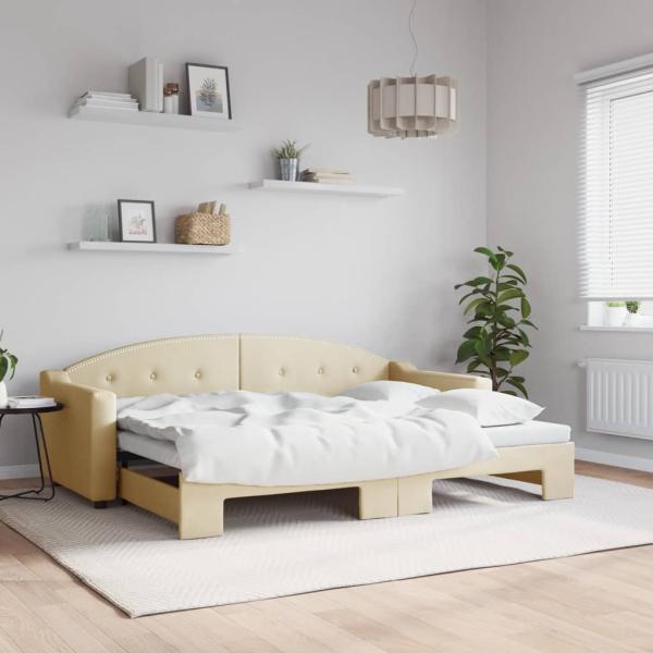 ARDEBO.de - Tagesbett Ausziehbar Creme 80x200 cm Stoff