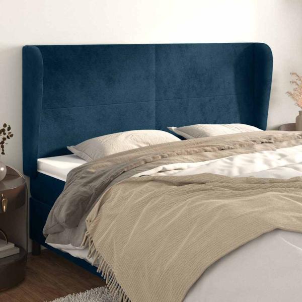 ARDEBO.de - Kopfteil mit Ohren Dunkelblau 203x23x118/128 cm Samt