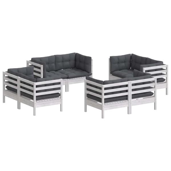8-tlg. Garten-Lounge-Set mit Anthrazit Kissen Kiefernholz