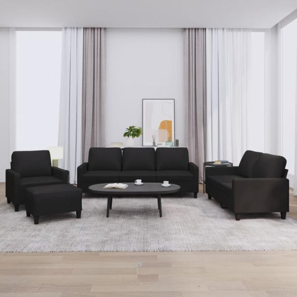 ARDEBO.de - 4-tlg. Sofagarnitur mit Kissen Schwarz Kunstleder