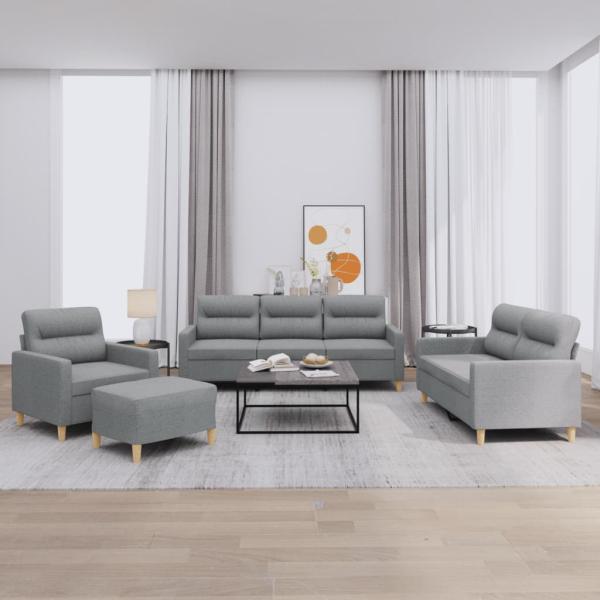 ARDEBO.de - 4-tlg. Sofagarnitur mit Kissen Hellgrau Stoff