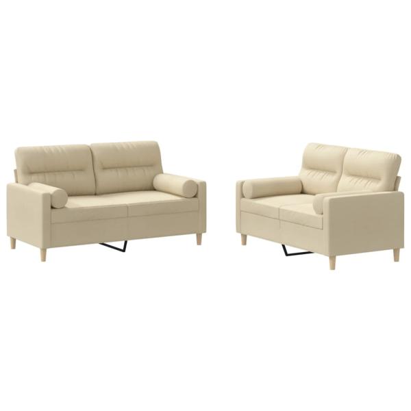 2-tlg. Sofagarnitur mit Kissen Creme Stoff