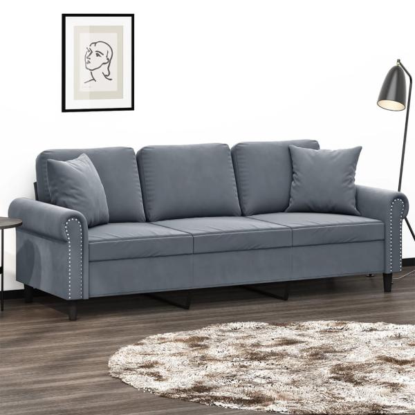 ARDEBO.de - 3-Sitzer-Sofa mit Zierkissen Dunkelgrau 180 cm Samt