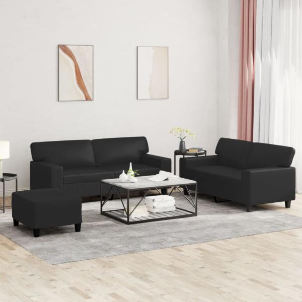 ARDEBO.de - 3-tlg. Sofagarnitur Schwarz Kunstleder