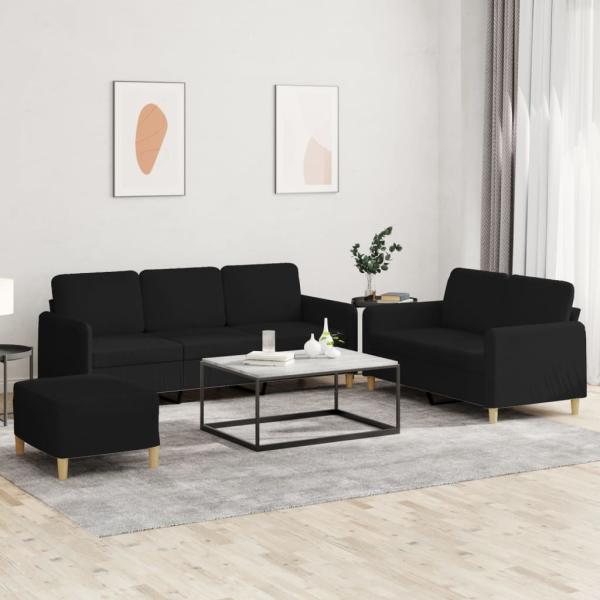 ARDEBO.de - 3-tlg. Sofagarnitur mit Kissen Schwarz Stoff