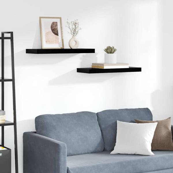 ARDEBO.de - Schweberegale 2 Stk. Hochglanz-Schwarz 60x23,5x3,8 cm MDF