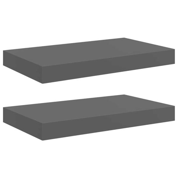 Schweberegale 2 Stk. Hochglanz-Grau 40x23,5x3,8 cm MDF